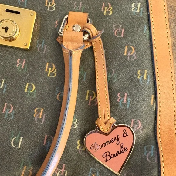 Dooney & Bourke Brown Trim Multicolor Logo Satchel - Picture 3 of 7